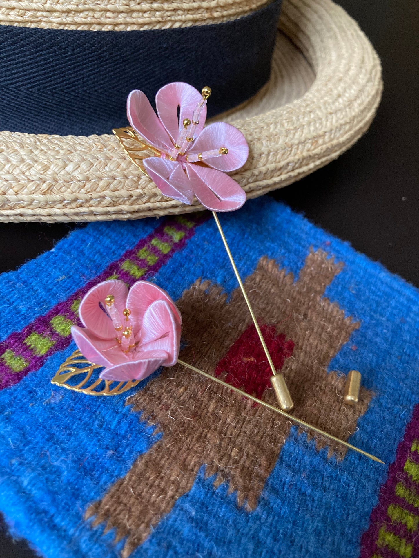 Unique Cherry Blossom Pink Brooch with Hand-wrapped Silky threads
