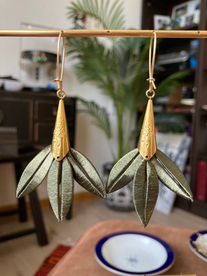 Handmade Orange Silky Thread Leaf Lily Floral Earrings -Unique versatile design