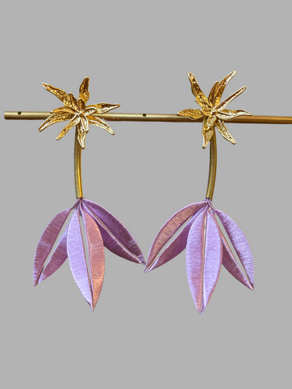 Unique design Interchangeable Silky Thread Lavender Purple Floral Gold Studs Earrings