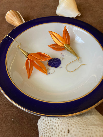 Handmade Orange Silky Thread Leaf Lily Floral Earrings -Unique versatile design