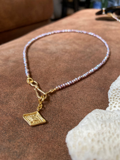 Tiny Purple Freshwater Pearl & Golden Choker Necklace Set