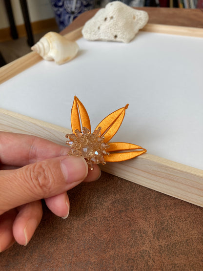 Statement Elegant Hand-wrapped Shiny Silky Orange Thread Leaf Floral Earrings