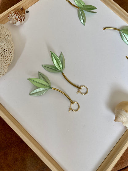 Unique Design Hand-wrapped Royal Blue Silky Thread Tree Leaf Floral Earrings