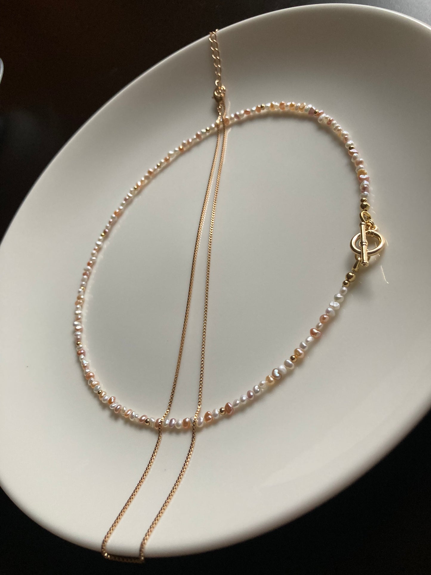 Multi-color Genuine Freshwater Pearl Layered Golden Choker Necklace Set