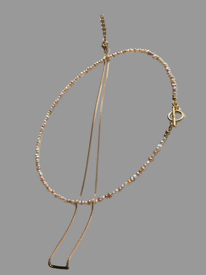 Multi-color Genuine Freshwater Pearl Layered Golden Choker Necklace Set