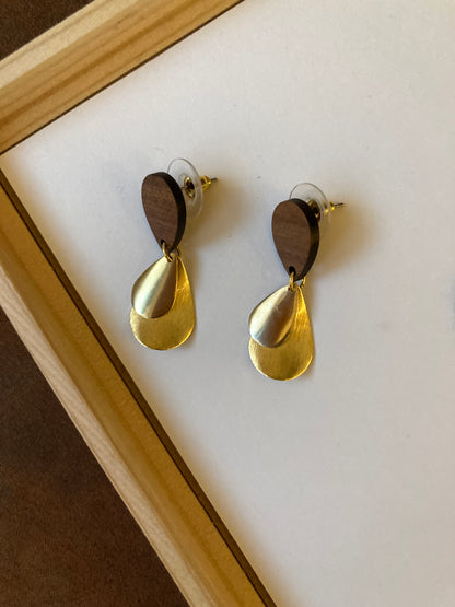 Discovery • Unique Golden Brass Wood Stud Earrings