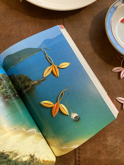Unique Design Elegant Hand-wrapped Golden Yellow Silky Thread Floral Earrings