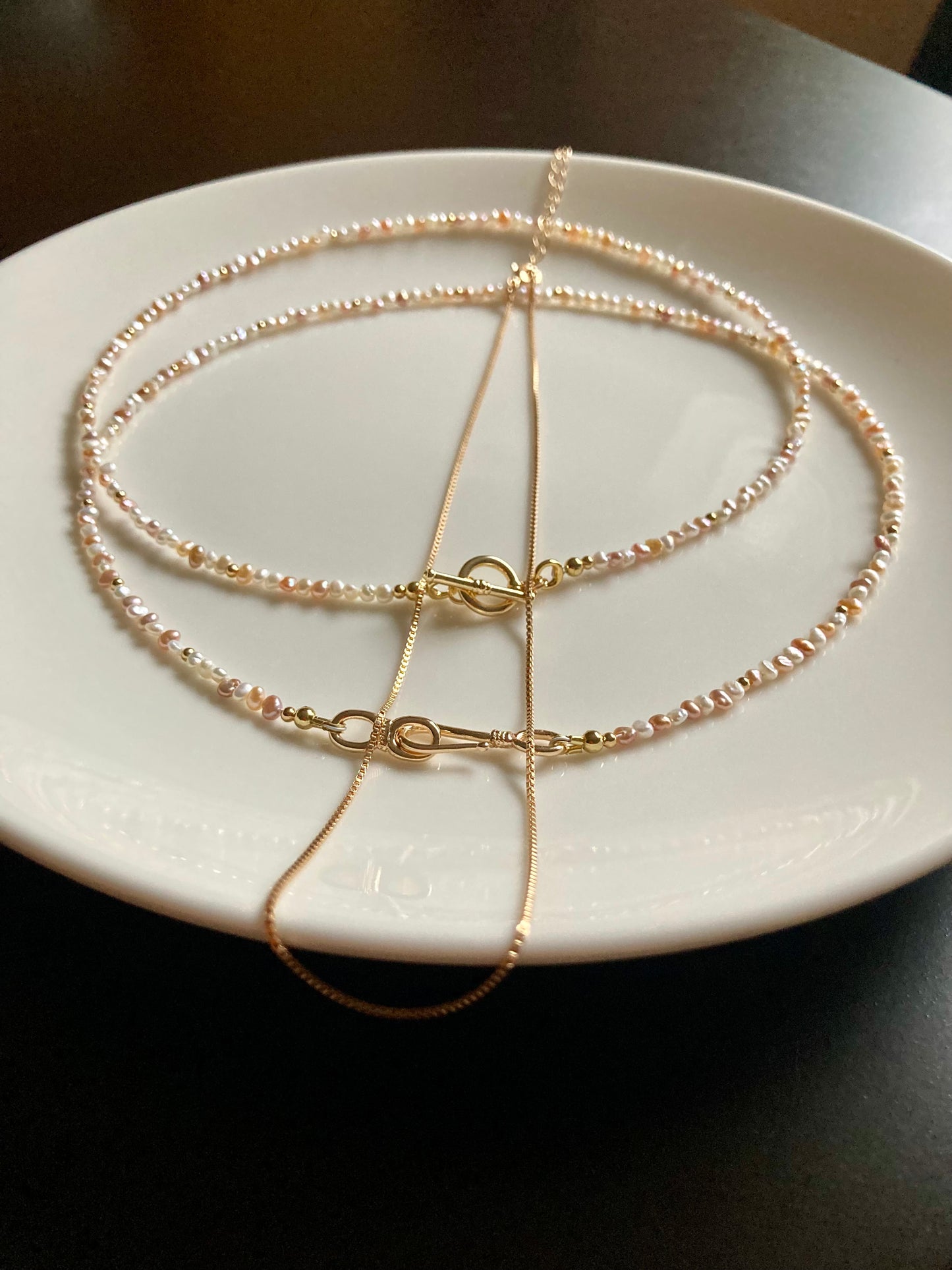 Multi-color Genuine Freshwater Pearl Layered Golden Choker Necklace Set