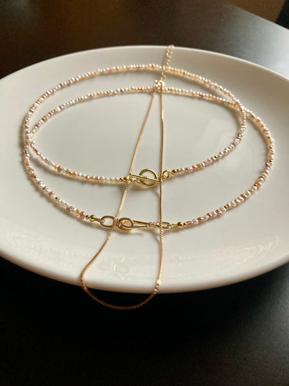 Multi-color Genuine Freshwater Pearl Layered Golden Choker Necklace Set