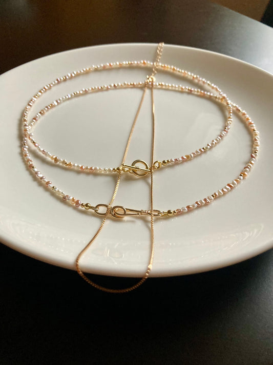 Multi-color Genuine Freshwater Pearl Layered Golden Choker Necklace Set