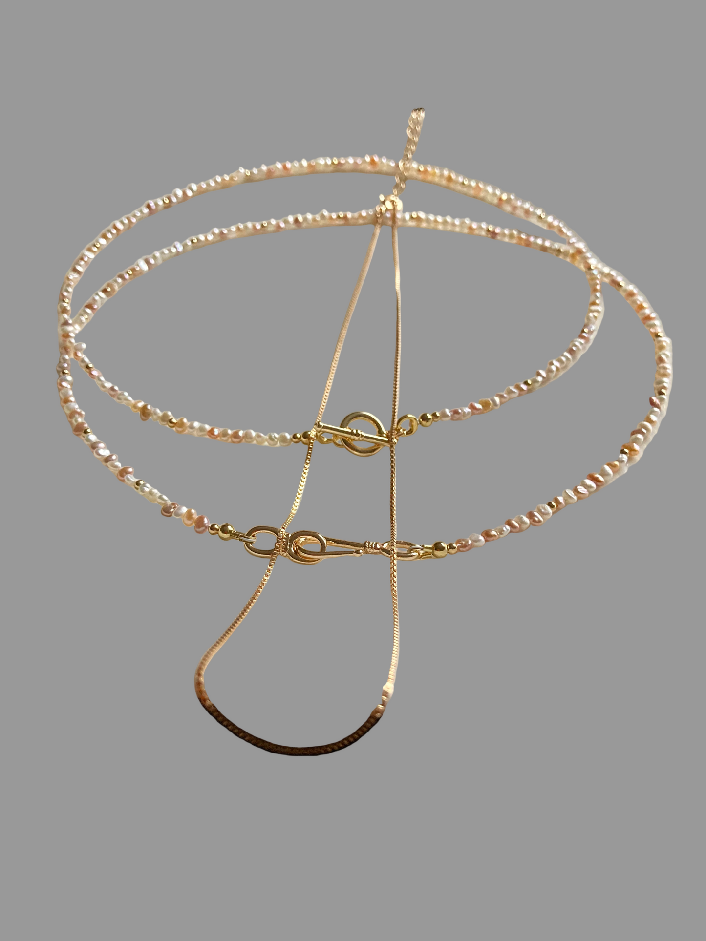 Multi-color Genuine Freshwater Pearl Layered Golden Choker Necklace Set