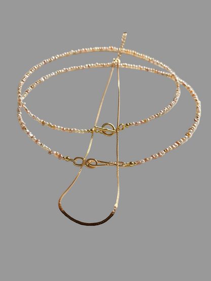 Multi-color Genuine Freshwater Pearl Layered Golden Choker Necklace Set