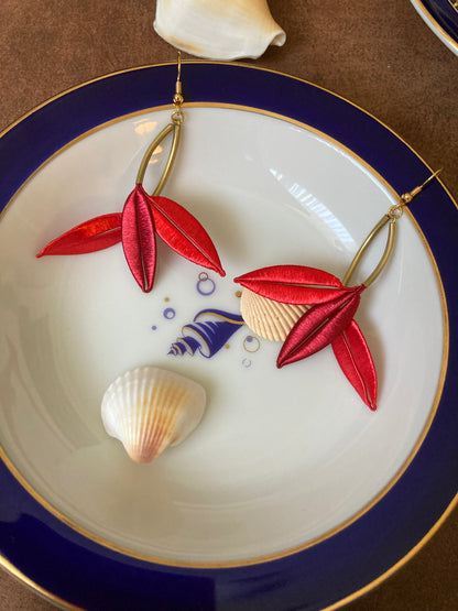 Lourdes•Unique Design Statement Handmade Silky Thread Red Floral Earrings