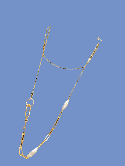 Jenning•Fun Chic Interchangeable 3+ ways to style Freshwater Pearl Choker/Long necklace /Chain belt/ Badge Chain