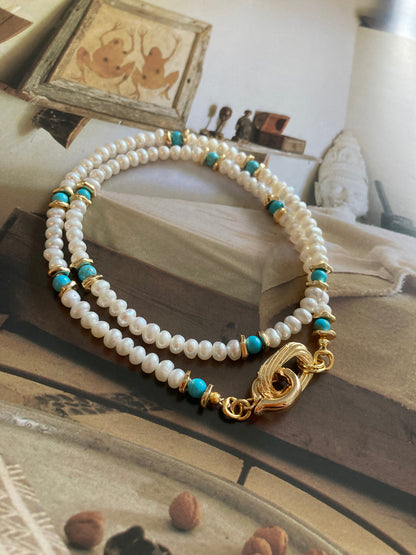 Convertible Freshwater Pearl Turquoise Necklace