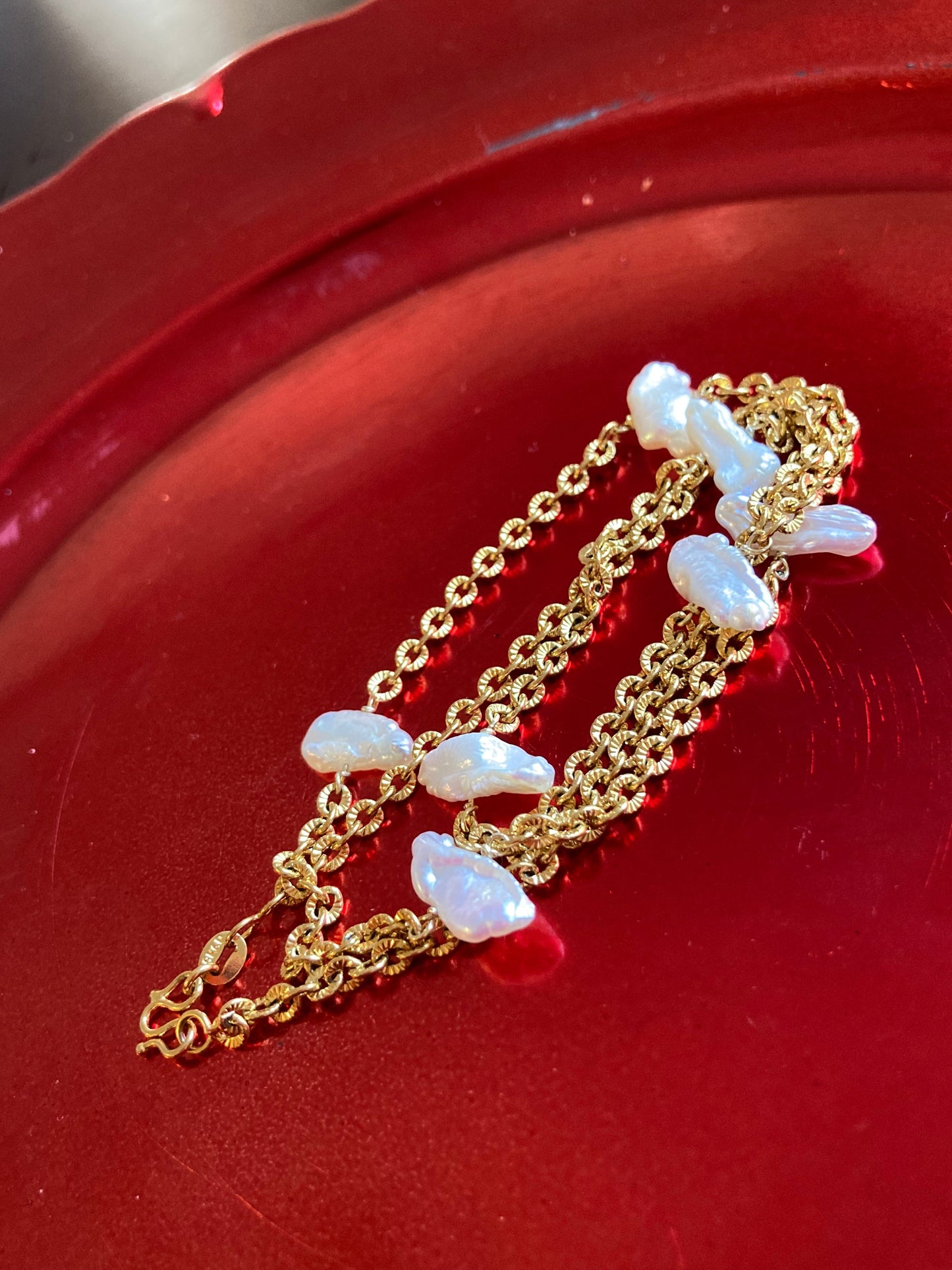 Unique Freshwater Pearl Gold Chain Necklace
