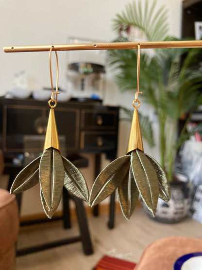 Handmade Orange Silky Thread Leaf Lily Floral Earrings -Unique versatile design