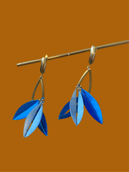 Statement Hand-wrapped Silky Thread Mixed Sky Blue Tree Leaf Floral Earrings