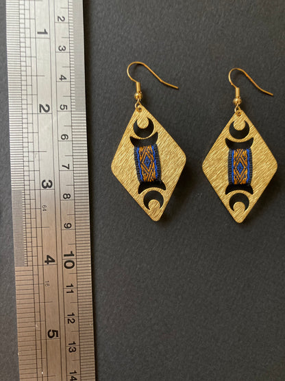 Aztec-Golden Geometric Diamond Earrings