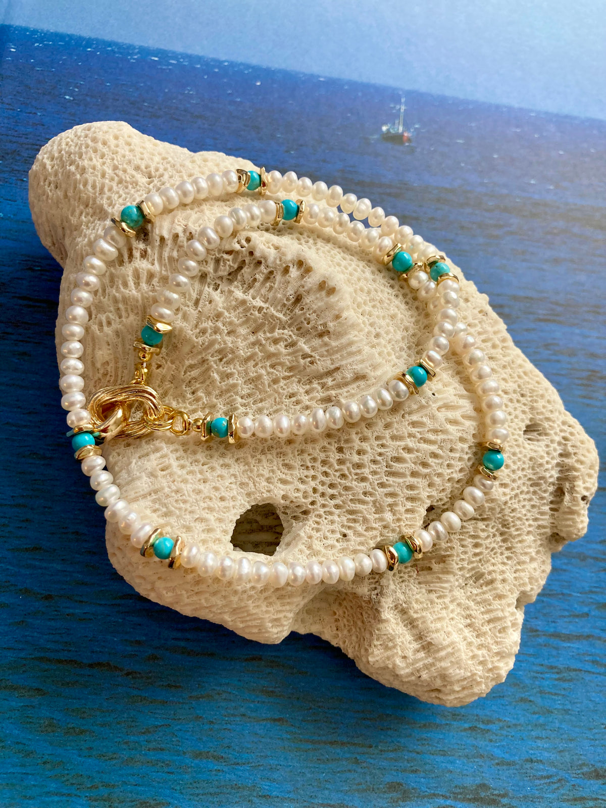 Convertible Freshwater Pearl Turquoise Necklace
