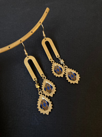 Aztec-Golden Contemporary Design Dangling Earrings