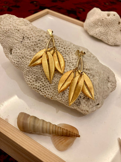Statement Golden Silky Tree Leaf Floral Studs Earrings - Tree of Life