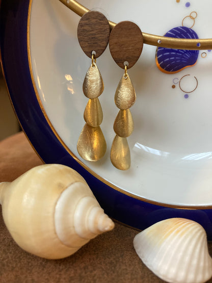 Ariel • Discovery - Golden Brass Water Drop Dangling Stud Earrings