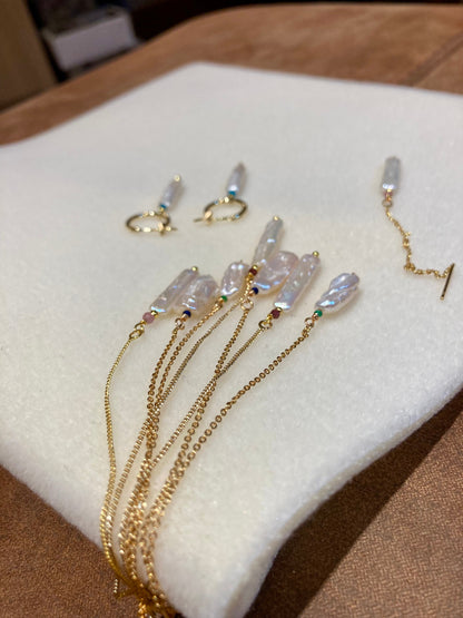 Unique Design Freshwater Pearl Gemstone Threader Earrings
