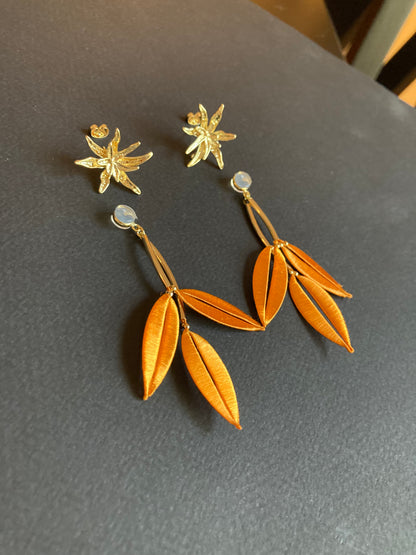 Versatile Design Silky Thread Orange Gold Floral Gold Studs Earrings-Handmade Cultural Jewelry