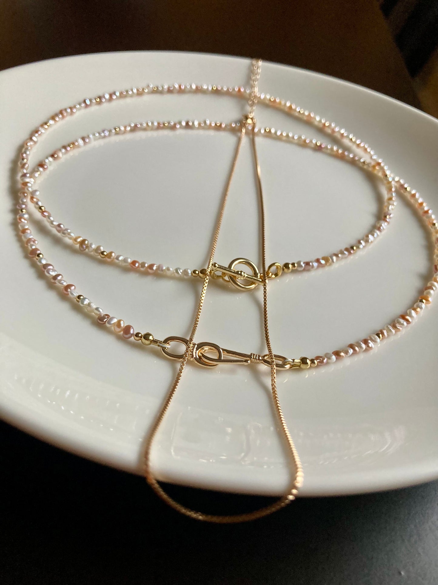 Multi-color Genuine Freshwater Pearl Layered Golden Choker Necklace Set