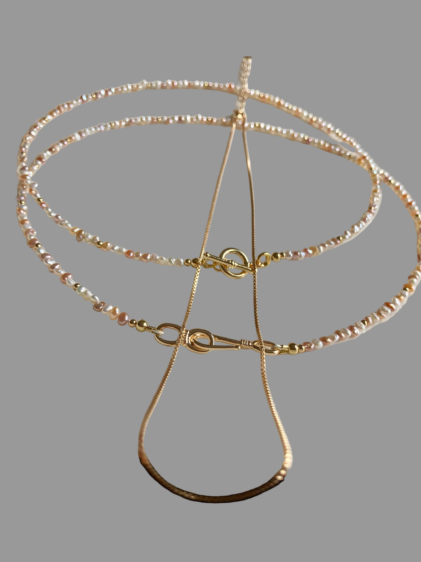 Multi-color Genuine Freshwater Pearl Layered Golden Choker Necklace Set