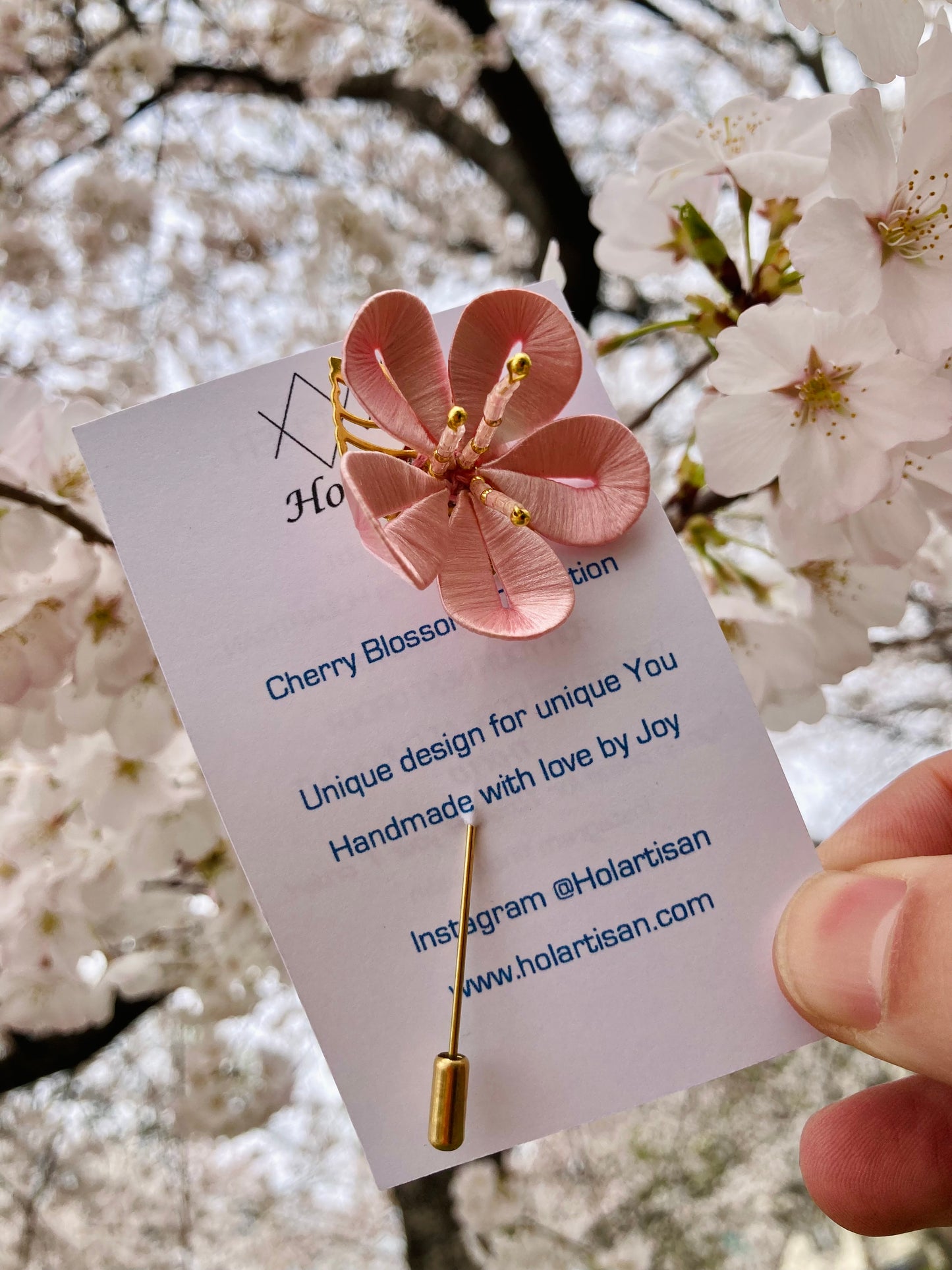 Unique Cherry Blossom Pink Brooch with Hand-wrapped Silky threads