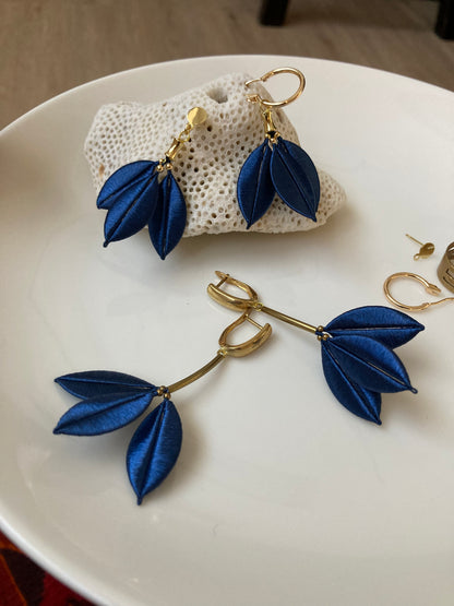 Juliet• Elegant Royal Blue Silky Thread Floral Earrings-Unique Handmade