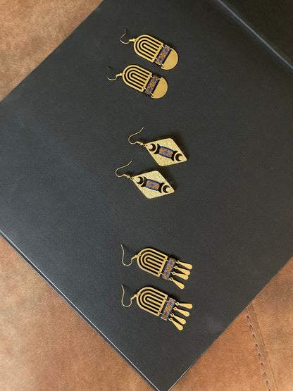 Aztec-Golden Geometric Diamond Earrings