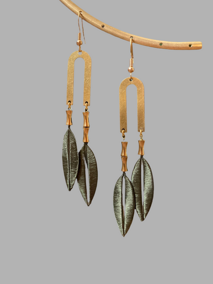 Kisses• Handmade Red Silky Thread Tree Leaf Earrings – Shiny Statement Artisan Jewelry