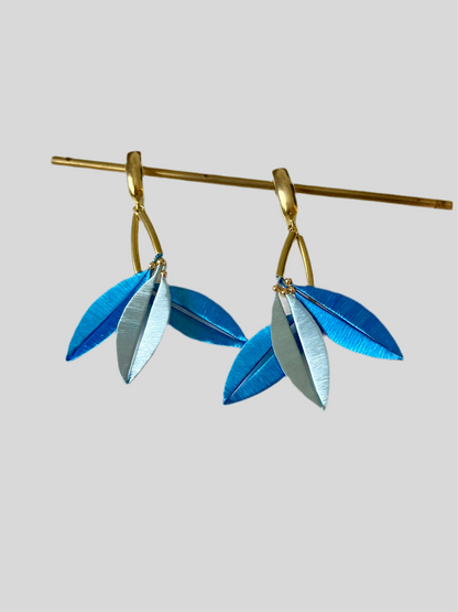 Statement Hand-wrapped Silky Thread Mixed Sky Blue Tree Leaf Floral Earrings