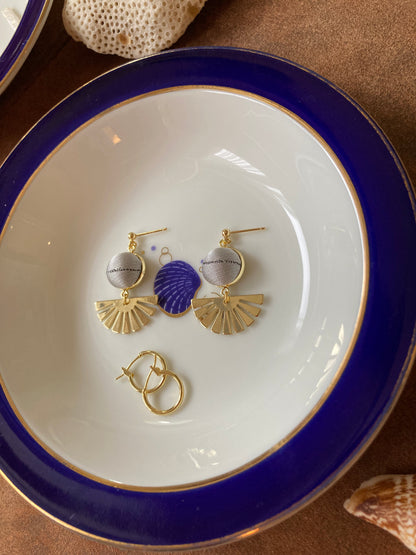 Golden Contemporary Design Silk Earring Studs-Royal Blue