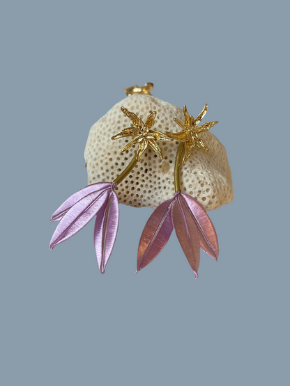 Unique design Interchangeable Silky Thread Lavender Purple Floral Gold Studs Earrings