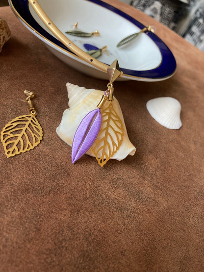 Versatile Gold & Lavender Shiny Silky Thread Leaf Earrings-Handmade Cultural Jewelry