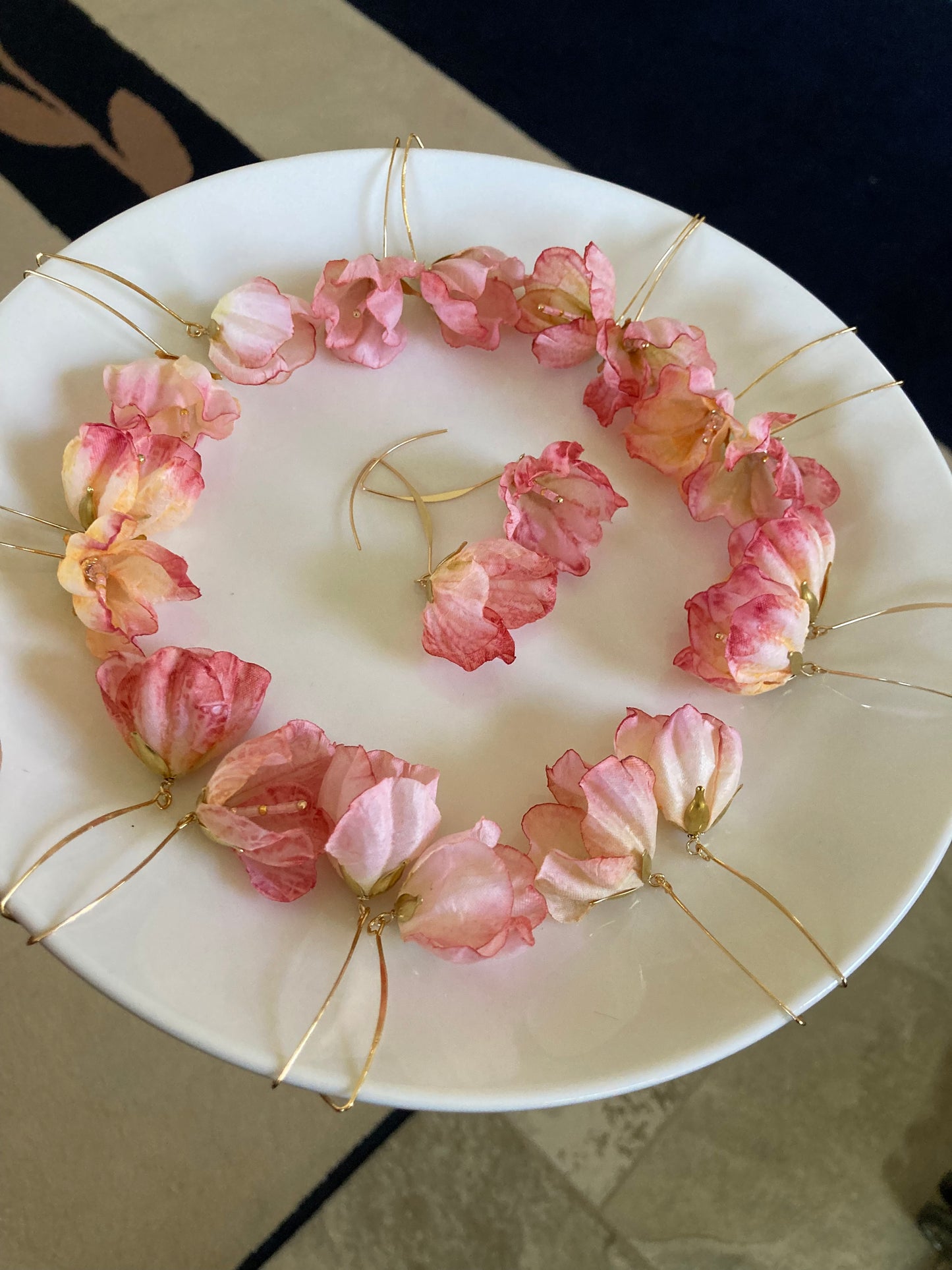 Hand-dyed Pink Fabric Cherry Blossom Earrings-One of a kind
