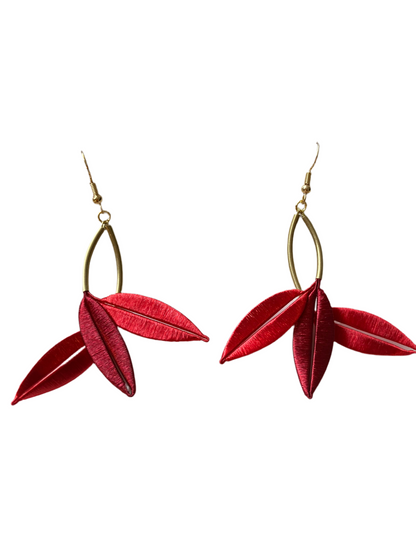 Lourdes•Unique Design Statement Handmade Silky Thread Red Floral Earrings