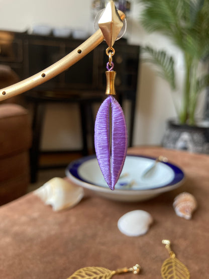 Versatile Gold & Lavender Shiny Silky Thread Leaf Earrings-Handmade Cultural Jewelry
