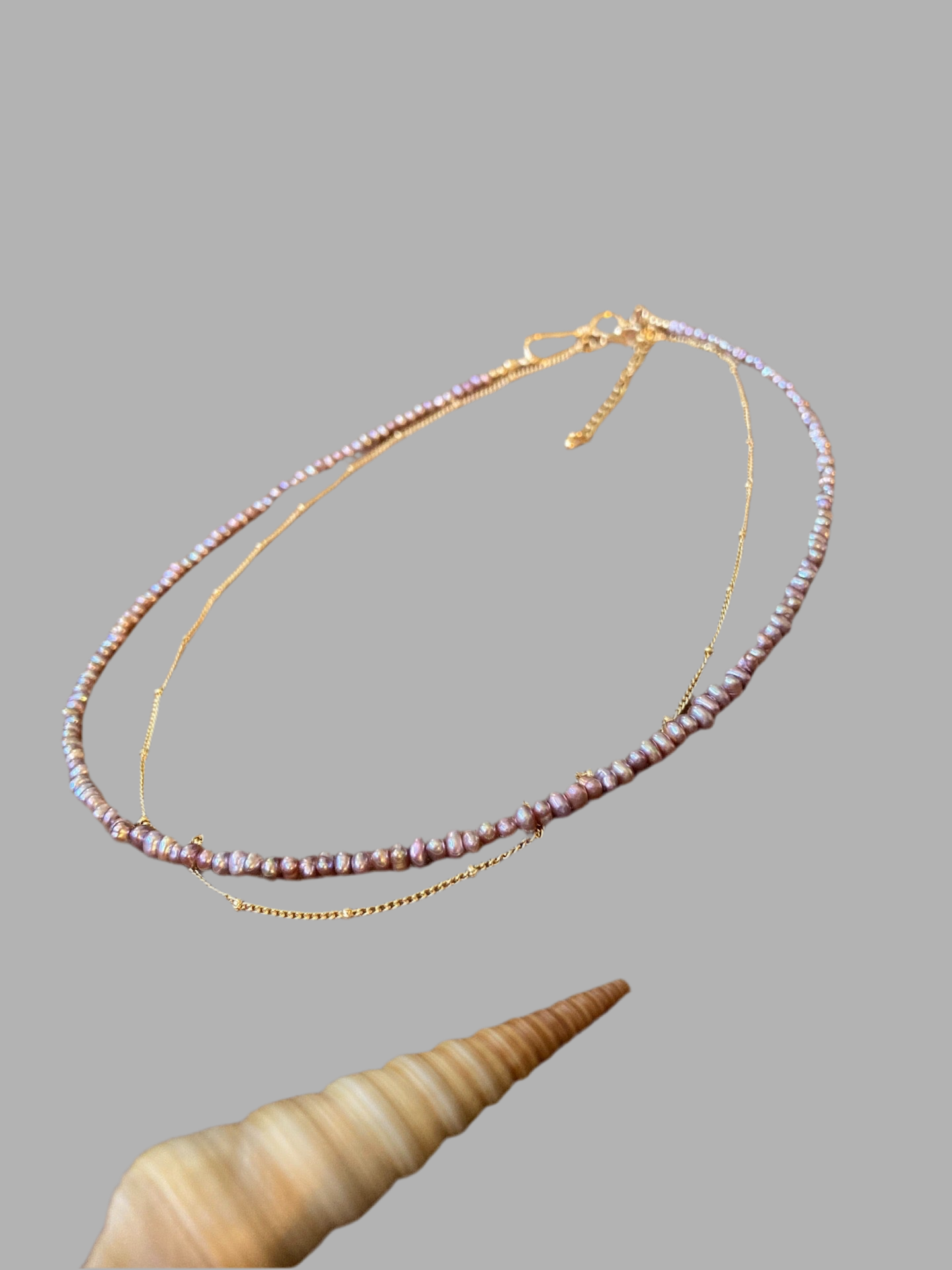 Tiny Purple Freshwater Pearl & Golden Choker Necklace Set