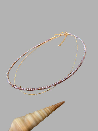 Tiny Purple Freshwater Pearl & Golden Choker Necklace Set
