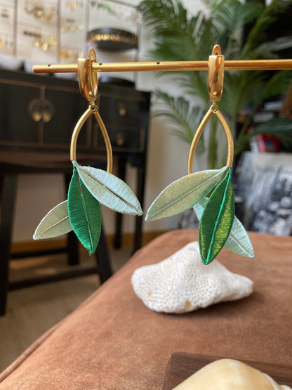 Unique Design Silky Thread Mixed Green Floral Leaf Earrings-Cultural Jewelry