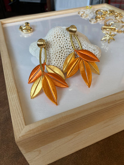 Unique Versatile Design Silky Thread Orange Gold Floral Gold Studs Earrings-Handmade Cultural Jewelry