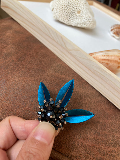 Elegant Handmade Shiny Peacock Blue Silky Thread Leaf Floral Earrings