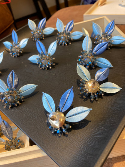 Elegant Handmade Shiny Peacock Blue Silky Thread Leaf Floral Earrings
