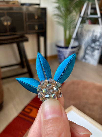 Elegant Handmade Shiny Peacock Blue Silky Thread Leaf Floral Earrings
