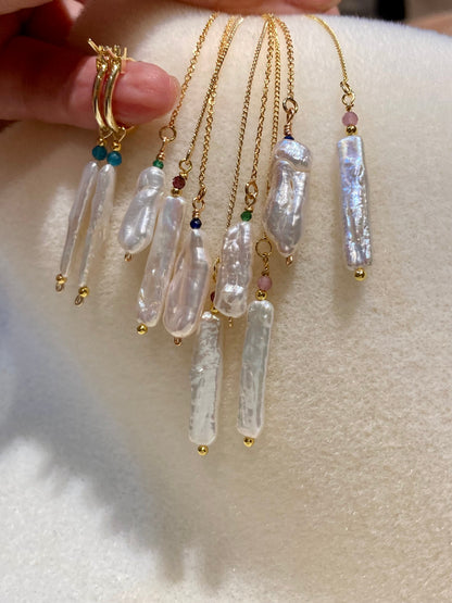 Unique Design Freshwater Pearl Gemstone Threader Earrings